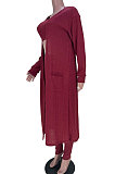 Chocolate Euramerican Solid Color Tanks Long Coat Velvet Tight Pants Three Pieces MDF5274-2