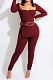 Red Fashion Ribber New Long Sleeve Square Neck Split  Tops Bodycon Pants Plain Suit ZS0433-6