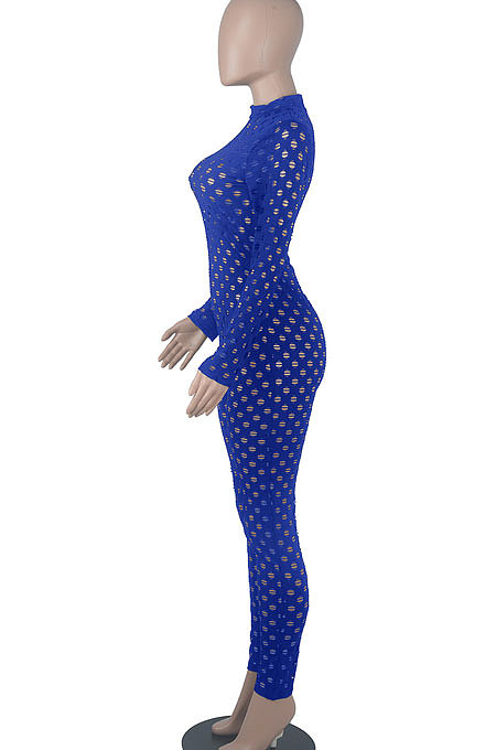 Black Eurameircan Sexy Long Sleeve Hollow Out High Waist Bodycon Jumpsuits FMM2053-4