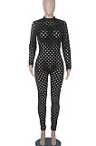 Blue Eurameircan Sexy Long Sleeve Hollow Out High Waist Bodycon Jumpsuits FMM2053-5
