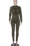 Army Green Eurameircan Sexy Long Sleeve Hollow Out High Waist Bodycon Jumpsuits FMM2053-7