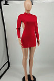 Red Night Club High Elastic Cotton Long Sleeve Backless Plaid Hip Dress YM229-3