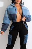 Black Grey Causal New Jean Spliced Zipper Crop Cotton Jacket ZS0430-2