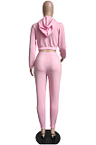 SUPER WHOLESALE|Pink Casusl Pure Color Velvet Hoodie Jogger Pants Suit LML279-1