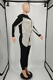 Red Grey Wholesale  Women's Spliced Zipper Hoodie Tops Skinny Pants Sport Sets YM225-1