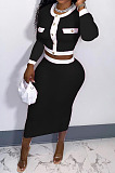 Pink Luxe Elegant Long Sleeve Single-Breasted Tops Hip Skirts Fashion Suit YMM9091-1