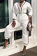 White Women's Fashion Casual Pure Color Pocket Buttons Drawsting Collect waist Bodycon Jumpsuits MR2130-2