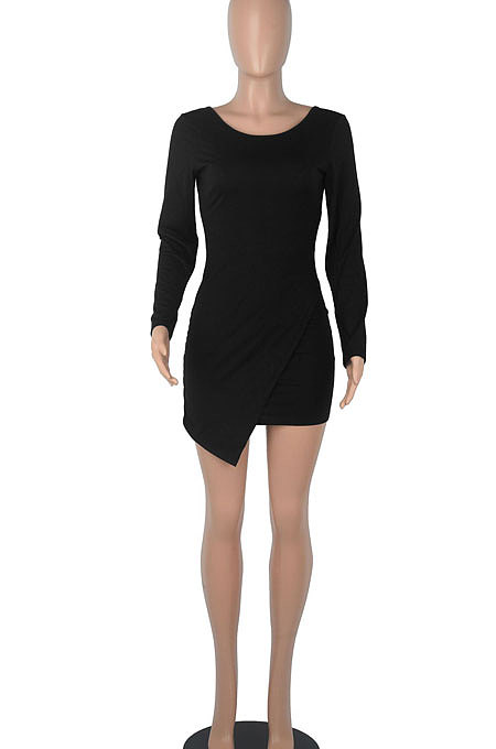 Purple Round Collar Long Sleeve Irregular Solid Color Backless Tied Sexy Mini Dress FMM2103-1