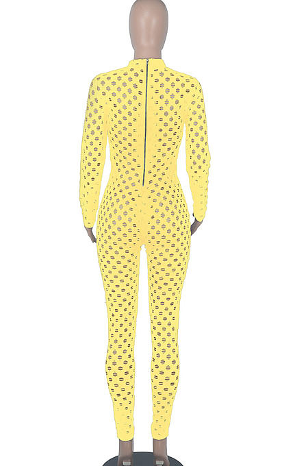 Orange Eurameircan Sexy Long Sleeve Hollow Out High Waist Bodycon Jumpsuits FMM2053-8