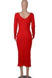 Red Women's Sexy Deep V Collar Off Shoulder Cotton Ribber Casual Bodycon Midi Dress FMM2094-1
