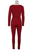 Army Green Fashion Ribber New Long Sleeve Square Neck Split  Tops Bodycon Pants Plain Suit ZS0433-3
