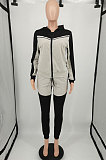 Black Red Wholesale  Women's Spliced Zipper Hoodie Tops Skinny Pants Sport Sets YM225-4