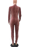 Black Euramerican Women's Sexy Both Sides Wear Zipper High Waist Velvet Bodycon Jumpsuits FMM1168-1