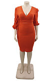 Red Euramerican Fat Women's Long Sleeve V Neck Bandage Tops Hip Skirts Plaid Suit YMM9092-1