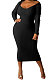 Black Women's Sexy Deep V Collar Off Shoulder Cotton Ribber Casual Bodycon Midi Dress FMM2094-3