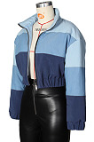 Black Grey Causal New Jean Spliced Zipper Crop Cotton Jacket ZS0430-2