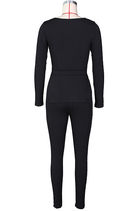 Army Green Fashion Ribber New Long Sleeve Square Neck Split  Tops Bodycon Pants Plain Suit ZS0433-3