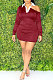 Wine Red Autumn Trendy Oblique Shoulder Turn-Down Collar Long Sleeve Sexy Hip Mini Dress FMM2099-2