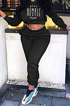 Black Fashion Casual Letter Printed Crop Hoodie Jogger Pants Plain Suit YC8058-2