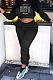 Black Fashion Casual Letter Printed Crop Hoodie Jogger Pants Plain Suit YC8058-2