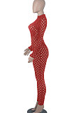 Yellow Eurameircan Sexy Long Sleeve Hollow Out High Waist Bodycon Jumpsuits FMM2053-1