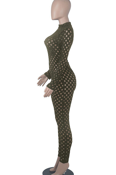 Yellow Eurameircan Sexy Long Sleeve Hollow Out High Waist Bodycon Jumpsuits FMM2053-1