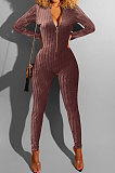 Wine Red Euramerican Women's Sexy Both Sides Wear Zipper High Waist Velvet Bodycon Jumpsuits FMM1168-4