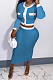 Blue Luxe Elegant Long Sleeve Single-Breasted Tops Hip Skirts Fashion Suit YMM9091-3
