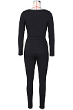 Black Fashion Ribber New Long Sleeve Square Neck Split  Tops Bodycon Pants Plain Suit ZS0433-2
