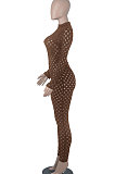 Army Green Eurameircan Sexy Long Sleeve Hollow Out High Waist Bodycon Jumpsuits FMM2053-7