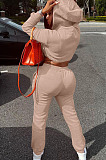 SUPER WHOLESALE|Grey Casusl Pure Color Velvet Hoodie Jogger Pants Suit LML279-4