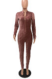 Black Euramerican Women's Sexy Both Sides Wear Zipper High Waist Velvet Bodycon Jumpsuits FMM1168-1
