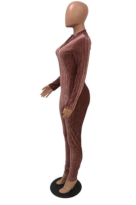 Black Euramerican Women's Sexy Both Sides Wear Zipper High Waist Velvet Bodycon Jumpsuits FMM1168-1