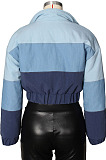 Blue Causal New Jean Spliced Zipper Crop Cotton Jacket ZS0430-1