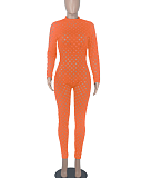 White Eurameircan Sexy Long Sleeve Hollow Out High Waist Bodycon Jumpsuits FMM2053-2