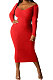 Red Women's Sexy Deep V Collar Off Shoulder Cotton Ribber Casual Bodycon Midi Dress FMM2094-1