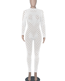 Blue Eurameircan Sexy Long Sleeve Hollow Out High Waist Bodycon Jumpsuits FMM2053-5