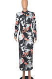 Black Red Printing Zipper Both Sides Wear Bodycon Long Dress WMZ2689-1