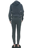 Dark Gray Women's Fashion Casual Pure Color Hoodie Two Pieces MDF5271