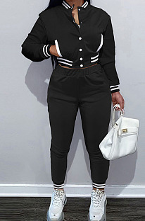 Black Casual Single-Breasted Long Sleeve Jacket Pencil Pants Baseball Uniform Sets YM224-5