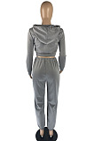 Black Fashion Casual Letter Printed Crop Hoodie Jogger Pants Plain Suit YC8058-2