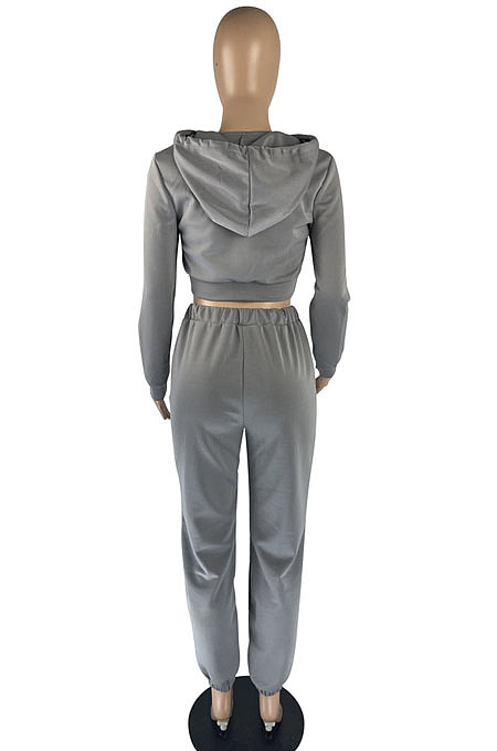 Black Fashion Casual Letter Printed Crop Hoodie Jogger Pants Plain Suit YC8058-2