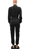 Blue Women's Fashion Casual Pure Color Pocket Buttons Drawsting Collect waist Bodycon Jumpsuits MR2130-5