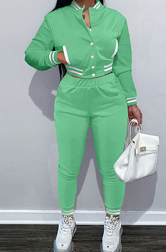 Black Casual Single-Breasted Long Sleeve Jacket Pencil Pants Baseball Uniform Sets YM224-5
