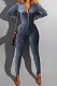 Gray Blue Euramerican Women's Sexy Both Sides Wear Zipper High Waist Velvet Bodycon Jumpsuits FMM1168-2