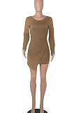 Purple Round Collar Long Sleeve Irregular Solid Color Backless Tied Sexy Mini Dress FMM2103-1