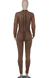 Red Eurameircan Sexy Long Sleeve Hollow Out High Waist Bodycon Jumpsuits FMM2053-3