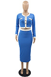 Pink Luxe Elegant Long Sleeve Single-Breasted Tops Hip Skirts Fashion Suit YMM9091-1
