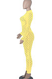 Blue Eurameircan Sexy Long Sleeve Hollow Out High Waist Bodycon Jumpsuits FMM2053-5