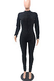 Khaki Euramerican Women's Sexy Both Sides Wear Zipper High Waist Velvet Bodycon Jumpsuits FMM1168-3